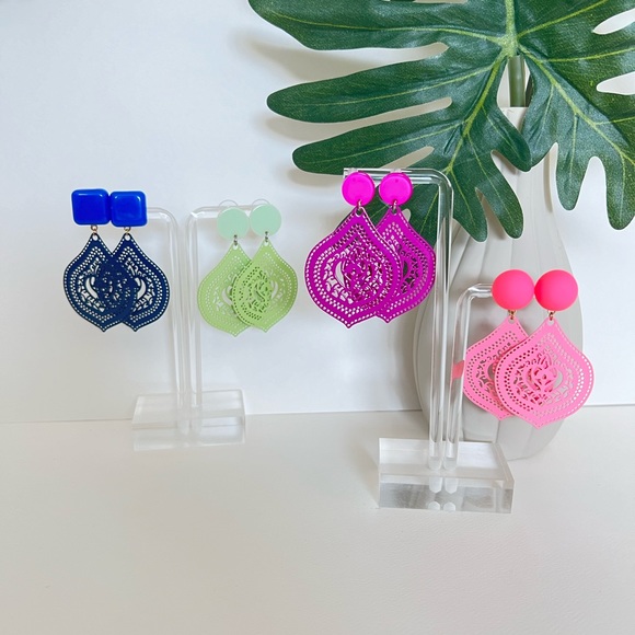 Colorful Ornate Earrings - Pop-of-color Statement Earrings - Summer Earrings - Picture 3 of 16